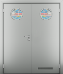 Дверь композитная Poseidon Серый двустворчатая с двумя иллюминаторами и вентиляционной решеткой