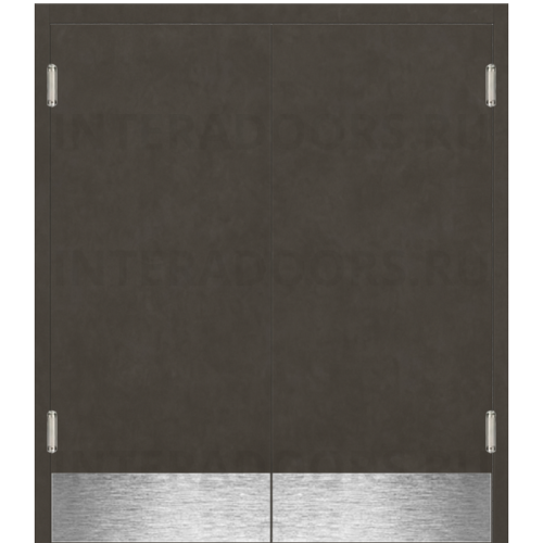 Маятниковая двустворчатая дверь пластиковая гладкая Kapelli Classic черный бетон с отбойными пластинами