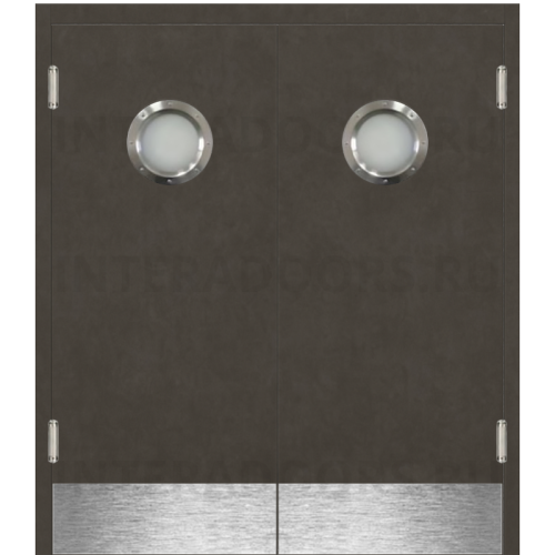 Маятниковая двустворчатая дверь пластиковая гладкая Kapelli Classic черный бетон с отбойными пластинами