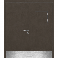 Дверь пластиковая Капель (Kapelli Classic) черный бетон двустворчатая с передаточным окном и отбойными пластинами