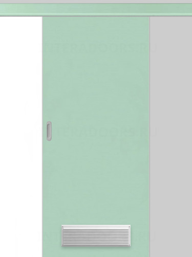 Дверь пластиковая раздвижная Капель (Kapelli Classic) ментол RAL 6019 с вентиляционной решеткой