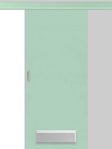 Дверь пластиковая раздвижная Капель (Kapelli Classic) ментол RAL 6019 с вентиляционной решеткой