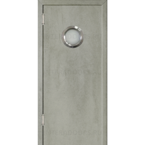 Маятниковая дверь пластиковая гладкая Kapelli Classic серый бетон с иллюминатором