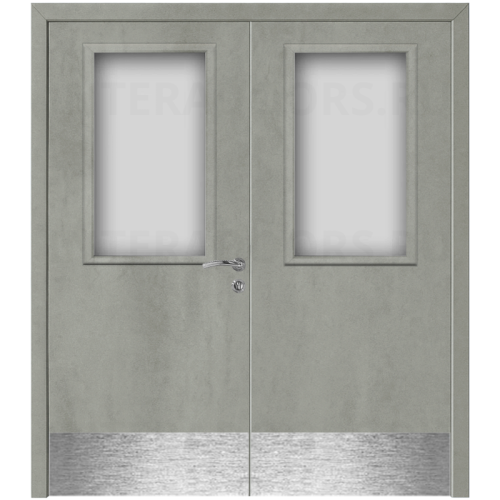 Дверь пластиковая Капель (Kapelli Classic) серый бетон двустворчатая ДО стекло 1 с отбойными пластинами