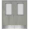 Дверь пластиковая Капель (Kapelli Classic) серый бетон двустворчатая ДО стекло 1 с отбойными пластинами