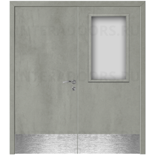 Дверь пластиковая Капель (Kapelli Classic) серый бетон двустворчатая ДО стекло 1 с отбойными пластинами