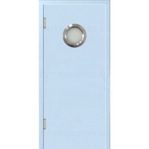 Маятниковая дверь пластиковая гладкая Kapelli Classic голубой RAL 5024 с отбойной пластиной