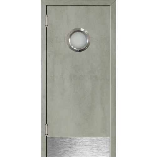 Маятниковая дверь пластиковая гладкая Kapelli Classic серый бетон с отбойной пластиной