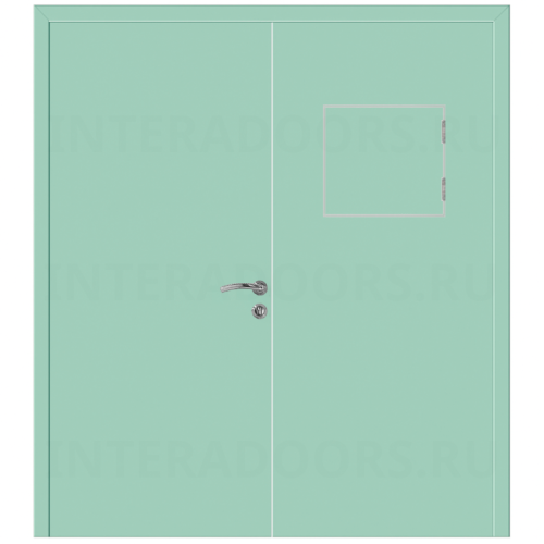 Дверь пластиковая Капель (Kapelli Classic) ментол RAL 6019 двустворчатая с передаточным окном