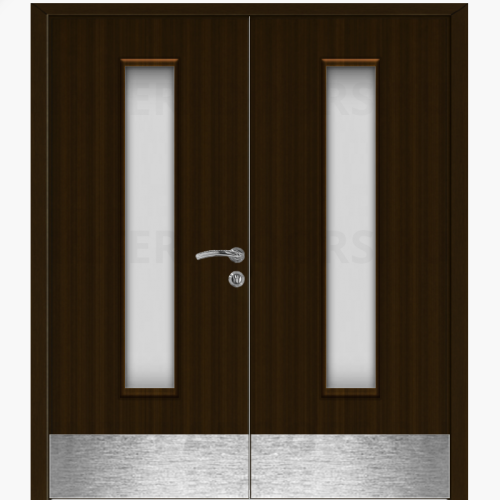 Дверь пластиковая Капель (Kapelli Classic) венге двустворчатая ДО стекло 2 с отбойными пластинами