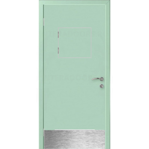 Дверь пластиковая Капель (Kapelli Classic) ментол RAL 6019 с передаточным окном и отбойной пластиной