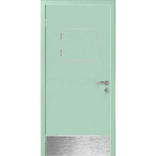 Дверь пластиковая Капель (Kapelli Classic) ментол RAL 6019 с передаточным окном и отбойной пластиной