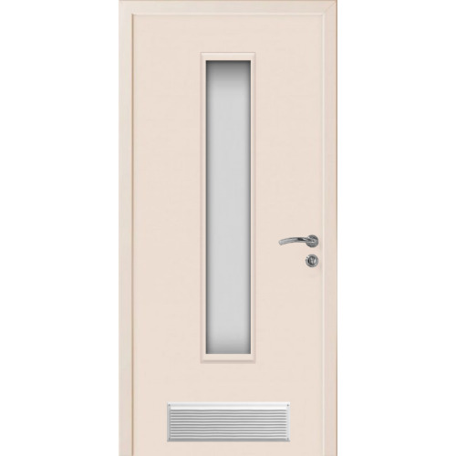 Дверь пластиковая Капель (Kapelli Classic) кремовый RAL 9001 ДО стекло 2 с вентиляционной решеткой