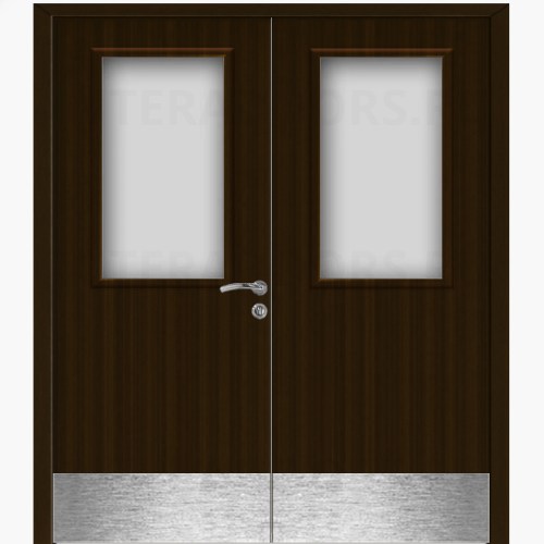 Дверь пластиковая Капель (Kapelli Classic) венге двустворчатая ДО стекло 1 с отбойными пластинами
