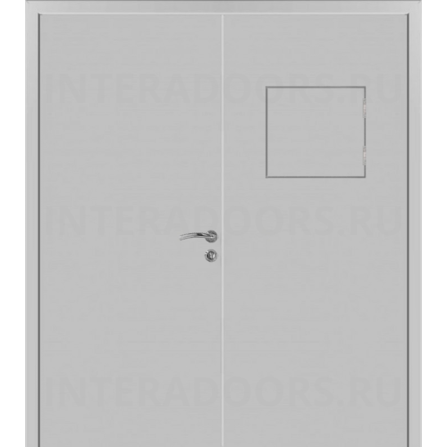 Дверь пластиковая Капель (Kapelli Classic) светло серый RAL 7035 двустворчатая с передаточным окном