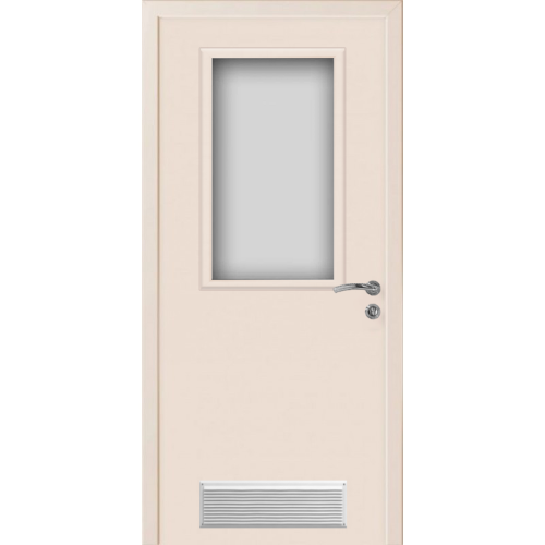 Дверь пластиковая Капель (Kapelli Classic) кремовый RAL 9001 ДО стекло 1 с вентиляционной решеткой