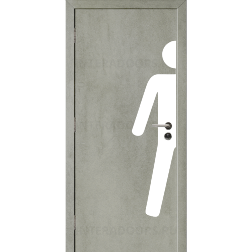 Дверь противопожарная Kapelli серый бетон с наклейкой для туалетов МУЖ.