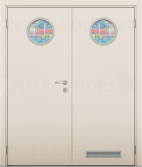 Дверь композитная Poseidon Крем матовый двустворчатая с двумя иллюминаторами и вентиляционной решеткой