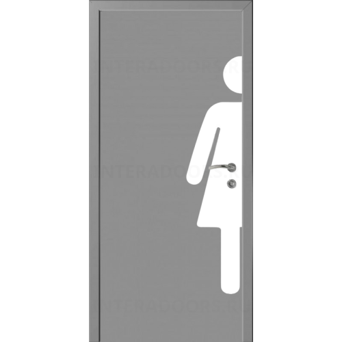 Дверь пластиковая Капель (Kapelli Classic) темно серый RAL 7046 с наклейкой для туалетов ЖЕН.
