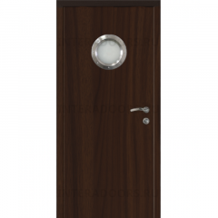 Дверь пластиковая Капель (Kapelli Classic) орех пекан шоколад с иллюминатором