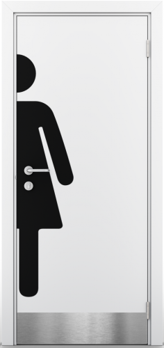 Дверь композитная Poseidon ДГ Белый с отбойной пластиной и наклейкой для туалетов ЖЕН.