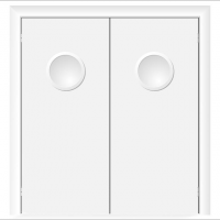 Маятниковая влагостойкая дверь ПВХ Etadoor ДГ Белый двустворчатая с AL торцами с двумя иллюминаторами