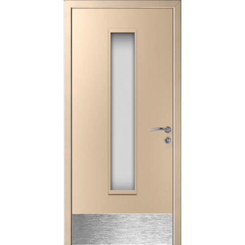 Дверь пластиковая Капель (Kapelli Classic) беленый дуб ДО стекло 2 с отбойной пластиной