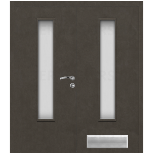 Дверь пластиковая Капель (Kapelli Classic) черный бетон двустворчатая ДО стекло 2 с вентиляционной решеткой