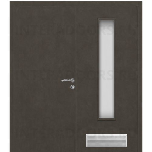 Дверь пластиковая Капель (Kapelli Classic) черный бетон двустворчатая ДО стекло 2 с вентиляционной решеткой