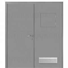 Дверь пластиковая Капель (Kapelli Classic) темно серый RAL 7046 двустворчатая с передаточным окном и вентиляционной решеткой